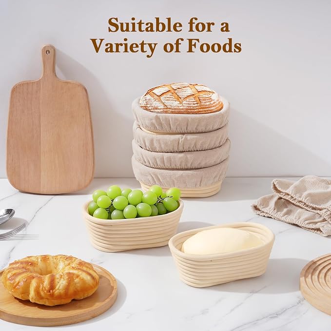 6.5 Inch Banneton Bread Proofing Basket Oval Mini Banneton Basket Set of 6, Small Sourdough Proofing Basket with Liner Rattan Sourdough Baking Supplies for Home Bread Baking