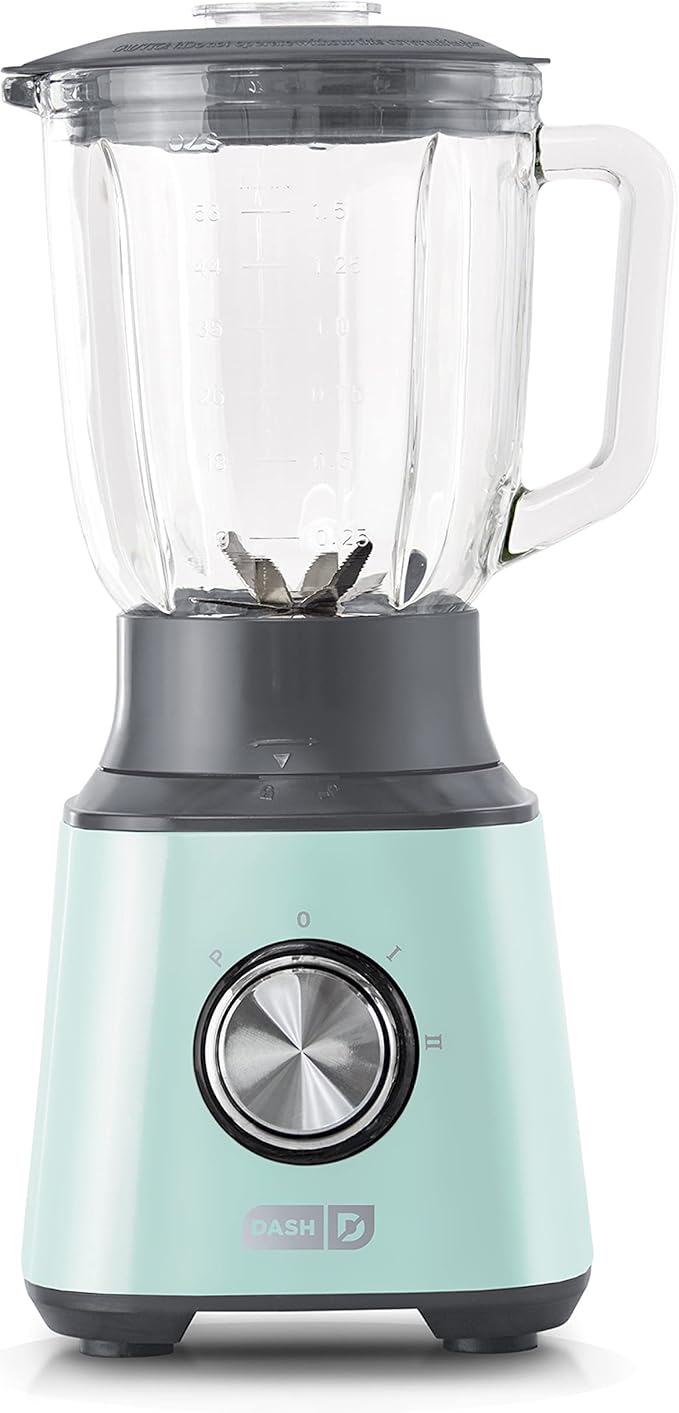 Dash Quest Blender for Smoothies and Shakes - 600W Kitchen Blender with 1.5-Liter Glass Pitcher, Stainless Steel Blades, 3 Speeds + Pulse for Frozen Drinks and Soups-Aqua