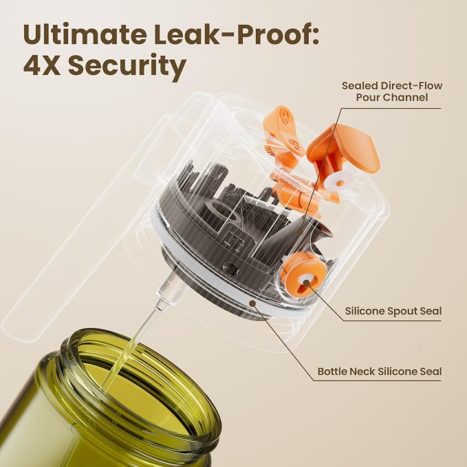 LAKUMIQI 2 in 1 Oil Sprayer for Cooking, 17oz Light-Blocking Glass Spray Bottle with Stickers, Oil Dispenser for Salad, Air Fryer & BBQ