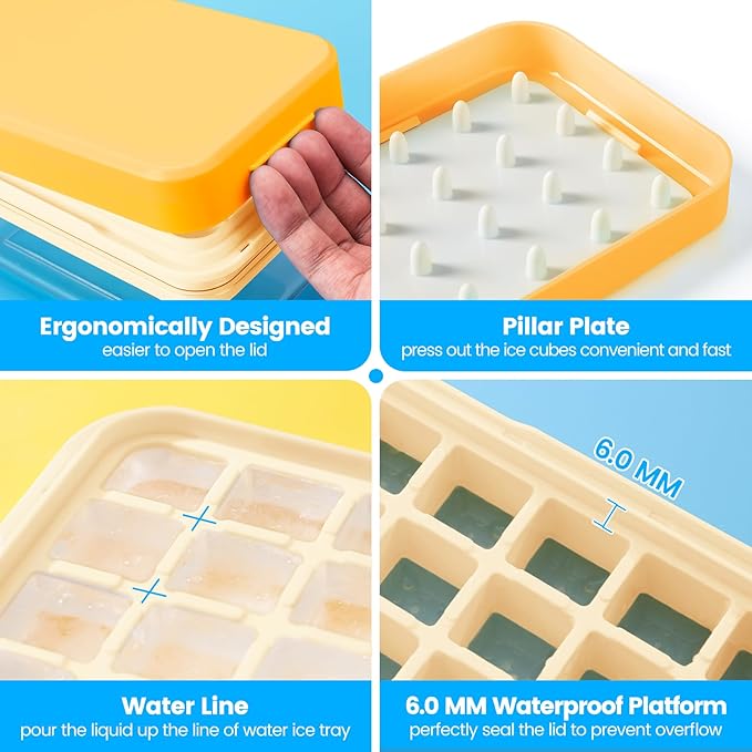 PHINOX Ice Cube Tray with Lid and Bin, 3 Pack Plastic Ice Cube Tray Molds, 84 pcs Ice Trays for freezer, Chilling Drinks, Whiskey & Cocktails, with Ice Container and Ice Scoop, BPA-Free