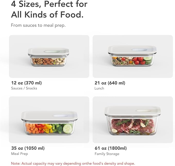 GENICOOK 4 Pack 129 oz Glass Meal Prep Containers, Glass Food Storage Containers with One-Hand Slide Lid, Borosilicate Airtight Portion Control Containers, Microwave Oven Freezer Safe, BPA Free