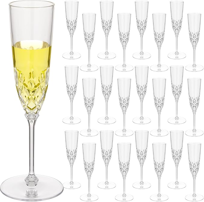 Jingmore 24 Pcs Detachable Plastic Champagne Glasses Flutes Bulk with Stem 3.7 oz Disposable Champagne Flutes Toasting Glasses Cups for Wedding Birthday Party (Transparent)