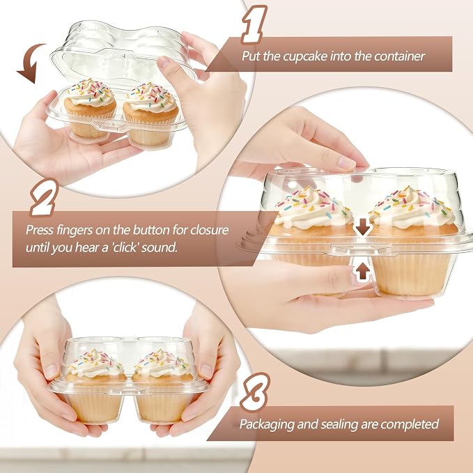 50 Pack Plastic Cupcake Containers with Lids, Disposable 2 Count Clear Cupcake Boxes Holders Carrier, Cake Storage Packaging to Go Muffin Containers for Dessert Donuts Wedding Birthday Party
