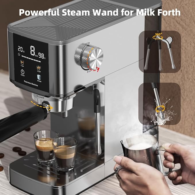Crzoe Espresso Machine 20 Bar, 3-Second Heat for Rapid Cold Brew, Built-in Steam Wand for Lattes, Touch Screen, 40oz Tank, Gift for Coffee Lovers