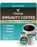 VitaCup Immunity Coffee Pods, Wellness Boost with Antioxidants, Echinacea, Probiotics, Vitamin C & D3, Medium Dark Roast, Single Serve Pod Compatible with Keurig K-Cup Brewers,32 Ct