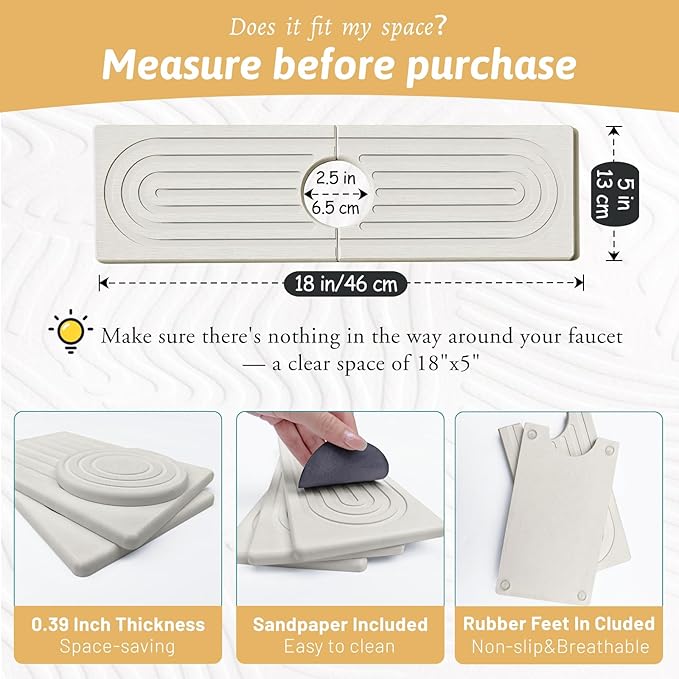 Detachable Faucet Handle Drip Catcher, Dish Drying Mat Soap Sponge Holder Tray for Kitchen Accessories, Bathroom Counter Sink Splash Guard, Home Organization Gadgets Organizer for Farmhouse, Ash Gray