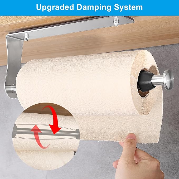 MONEER Magnetic Paper Towel Holder for Frige, One-Hand Operable Paper Towel Holder, Self-Adhesive, No Drill Magnet Paper Towel Holder for Kitchen, Refrigerator, RV, Garage (Silver)