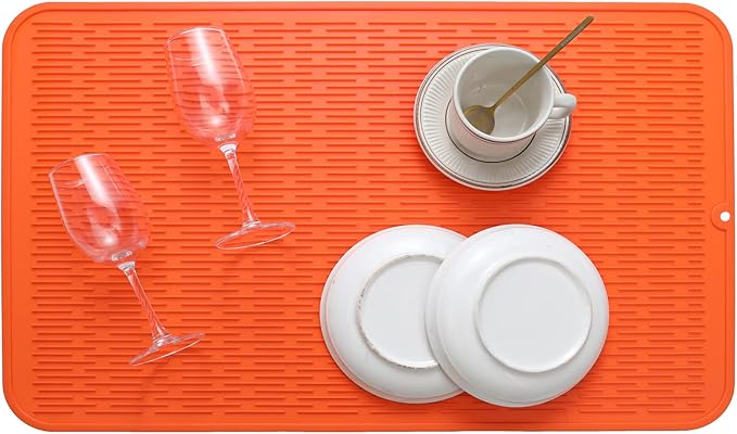 MicoYang Silicone Dish Drying Mat for Multiple Usage,Easy clean,Eco-friendly,Heat-resistant Silicone Mat for Kitchen Counter or Sink,Refrigerator or Drawer Liner Orange 3XL 28 inches x 18 inches