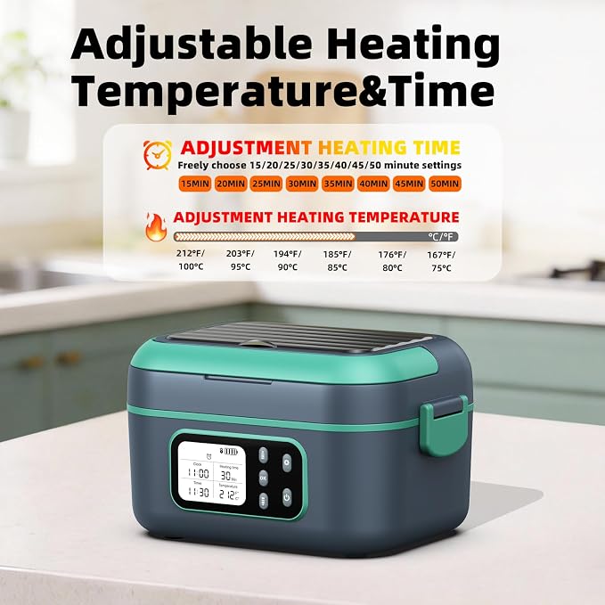 6.3 Cups Cordless Electric Lunch Box for Adults, 100W Rechargeable Battery Powered Automatic Scheduled Heated Lunchbox, Rapid Heating Portable Food Warmer BPA Free for Hot Meals Anywhere
