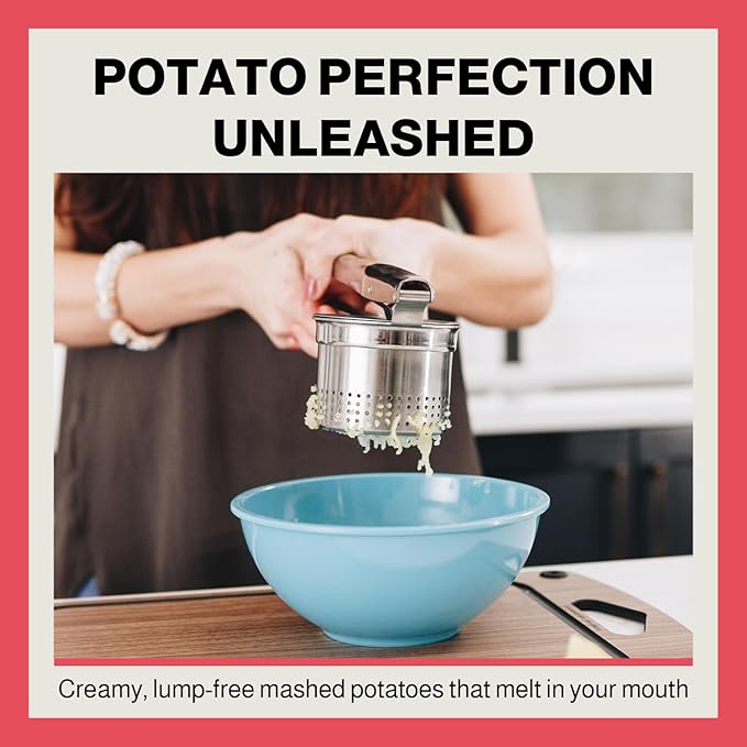 Potato Ricer - Ricer for Mashed Potatoes, Made of 18/8 Stainless Steel, Make Fluffy Smooth Mashed Potatoes & Rice Cauliflower, Vegetables, Professional Kitchen Tool, Press, Large Masher