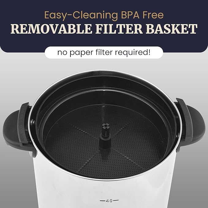 Elite Gourmet CCM040X 40 Cup Electric Hot Water Coffee Brewer Urn, Removable Filter For Easy Cleanup, Two Way Dispenser with Cool-Touch Handles, Stainless Steel