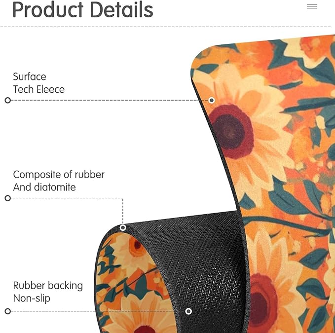 Kitchen Sink Splash Guard 2 PCS 14.7 Inch Sink Faucet Mat Splash Guard for Bathroom Countertop Water Absorbent Foldable Cuttable Soft Washable Orange Sunflowers and Poppy Flowers