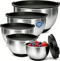 Deedro Mixing Bowls with Airtight Lids, 22Pcs Stainless Steel Mixing Bowls Set, Nesting Bowls with Non-Slip Silicone Base, thicker Metal Bowls for Baking & Prepping, 1.5/2/3/4/5 QT, Black