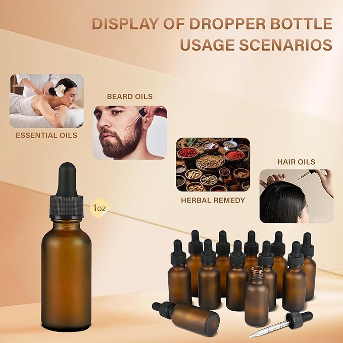 NOOEEISS 12 Pcs, 1oz Dropper Bottle, Amber Glass Eye Dropper Bottle, Tincture Bottles with Dropper, Pretty Finish, Leak-Proof Design, Stronger Suction for All Kinds of Mixed Liquids