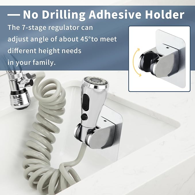 CECEFIN Kitchen Sink Sprayer Hose Attachment for Faucet, Kitchen Faucet Head Replacement w/ 79" Recoil Hose and Holder, Pressurized Water Saving Aerator & Diverter Valve, Faucet Sprayer Attachment Set