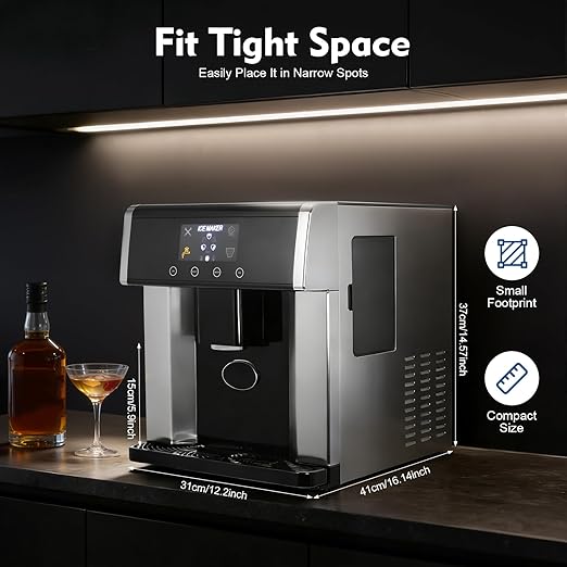 Nugget Ice Maker Countertop, 2-in-1 Electric Ice Dispenser Ice Water Maker with Self-Cleaning, 33lbs/Day Self Dispensing Bullet Head Round Fast Ice Machine for Home Office Cafes, 1.32lbs Storage