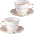 KAMMAK Tea Cups and Saucers Set of 2, 6.4oz Porcelain Coffee Cups with Saucers, Ceramic Espresso Mugs for Coffee, Latte, Americano, Tea, Elegant Teacup and Saucer (YFH11)