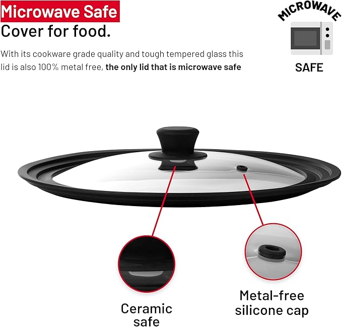 Bezrat Universal Lids for Pots, Pans and Skillets - 2-Pack Heat-Resistant Covers Tempered Glass with Silicone Rim - Fits 10”, 11”, 12” Cookware - Kitchen Covers, Dishwasher Safe (Single, 10",11",12")