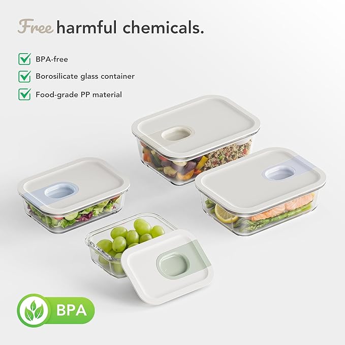 GENICOOK 4 Pack 129 oz Glass Meal Prep Containers, Glass Food Storage Containers with One-Hand Slide Lid, Borosilicate Airtight Portion Control Containers, Microwave Oven Freezer Safe, BPA Free