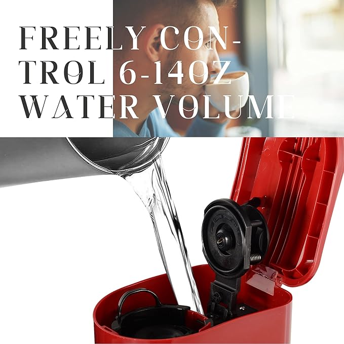 SUNVIVI Coffee Maker, Single Serve Brewer for Single Cup, One Cup Coffee Maker With Permanent Filter, 6oz to 14oz Mug, One-touch Control Button with Illumination,Red (ETL Certified)