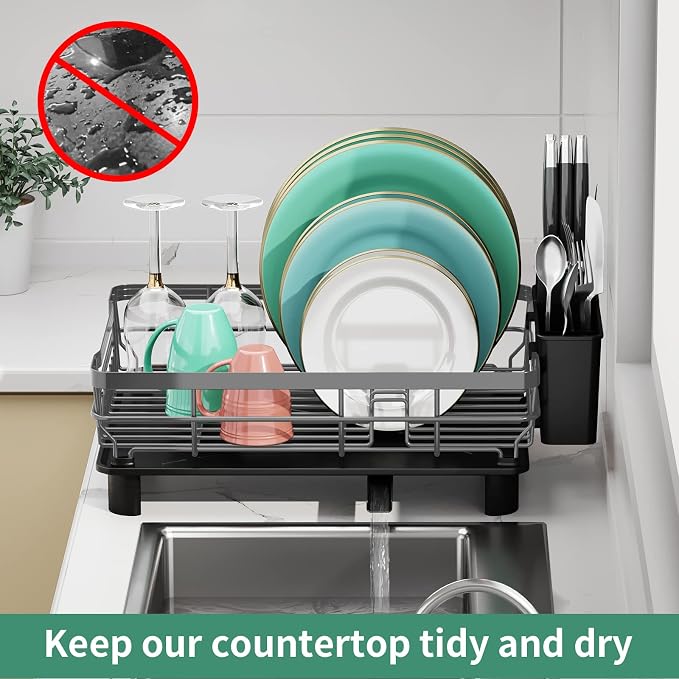 MOUKABAL Kitchen Organizer Set - Premium Dish Drying Rack (Black,Grey)