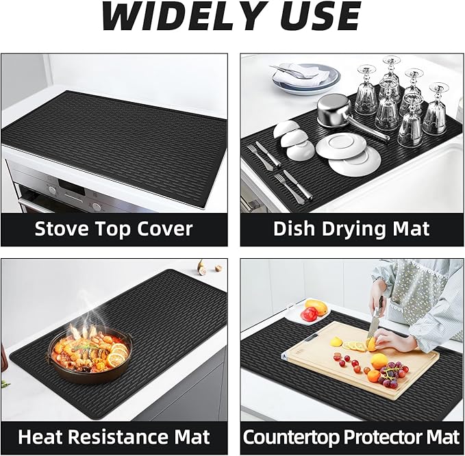 LOPNUR Thick Electric Stove Cover for Stove Top, 36"x20.5" Silicone Stove Mat for Glass Top Stove Cover, Heat Resistant Induction Cooktop Protector, Non-Slip Kitchen Glass Cooktop Protector, Black