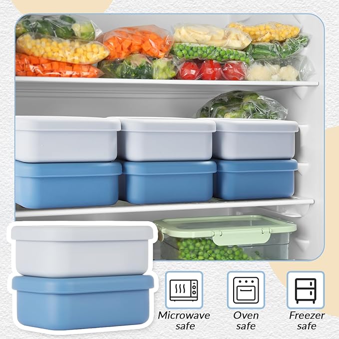 Teenyyou 6 Packs 1 Cup Silicone Soup Freezer Molds with Lid Silicone Soup Freezer Trays Rectangle Reusable Food Preserving Tray Freezing Sauces Stews(Dark Blue, Gray)