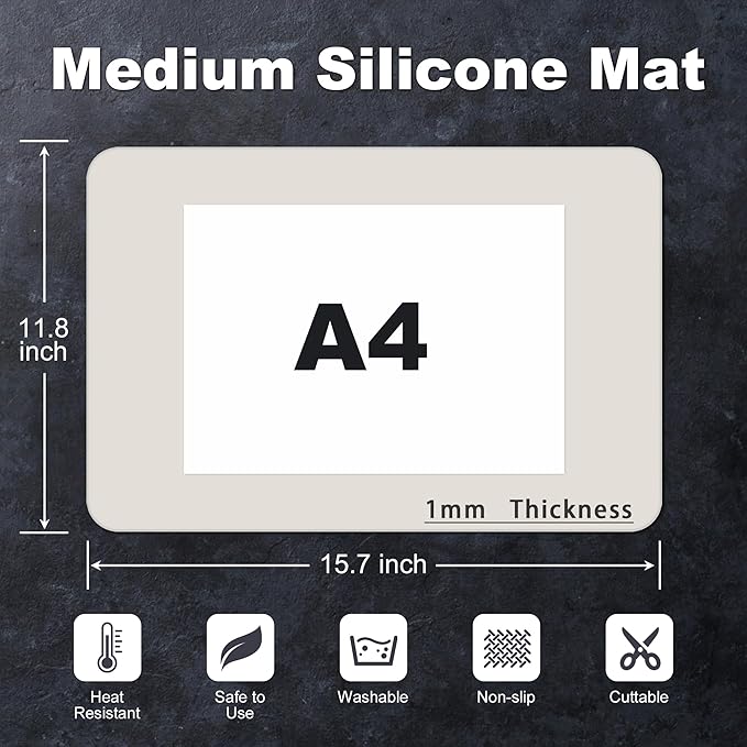 Silicone Mat for Kitchen Counter, Silicone Mat Trimable to Size (Light Grey, 15.7×11.8inch-4pcs), BPA-Free Silicone Placemat, Heat-Resistant NonSlip Table Mat for Air Fryer, Countertop Protector Mat