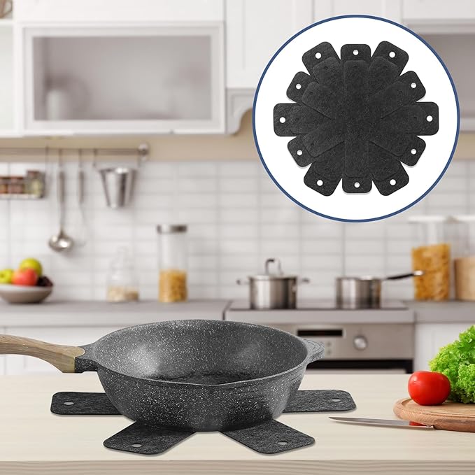 Pot and Pan Protectors, Set of 24 and 4 Different Sizes (10" 12" 14" 16") Felt Pan Separators Pads Pot Dividers Pads for Stacking and Protecting Pots and Pans, Gray