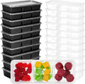 Hushee 10 Pack 17 oz Small Meal Prep Containers with 3 Compartments Snack Containers with Lid Disposable Plastic Bento Box Travel Lunch Food Boxes Stackable for Office Picnic (Black,Clear)