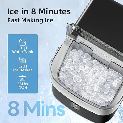 Antarctic Star Countertop Ice Maker with Soft Chewable Pellet Ice, 34lbs/24Hrs, One-Click Operation, Self-Cleaning Portable Peddle Ice Machine with Ice Scoop for Kitchen,Office,Bar,RV