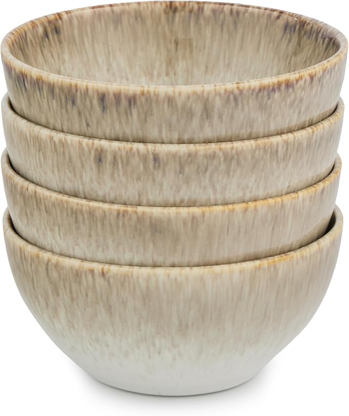 Yellowstone 4-Pc Rainwater Cereal Bowl Set – Durable Stoneware Bowls with Reactive Glaze Finish, 6-Inch Diameter, Microwave & Dishwasher Safe – Rustic Modern Everyday Dinnerware