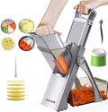 Jonscook All-in-1 Upgraded Safe Mandoline Slicer for Kitchen, with Handheld Spiralizer, Food Chopper with Container, Thickness Adjustable Vegetable Chopper, Potato French Fry Cutter (High-grade Gray)