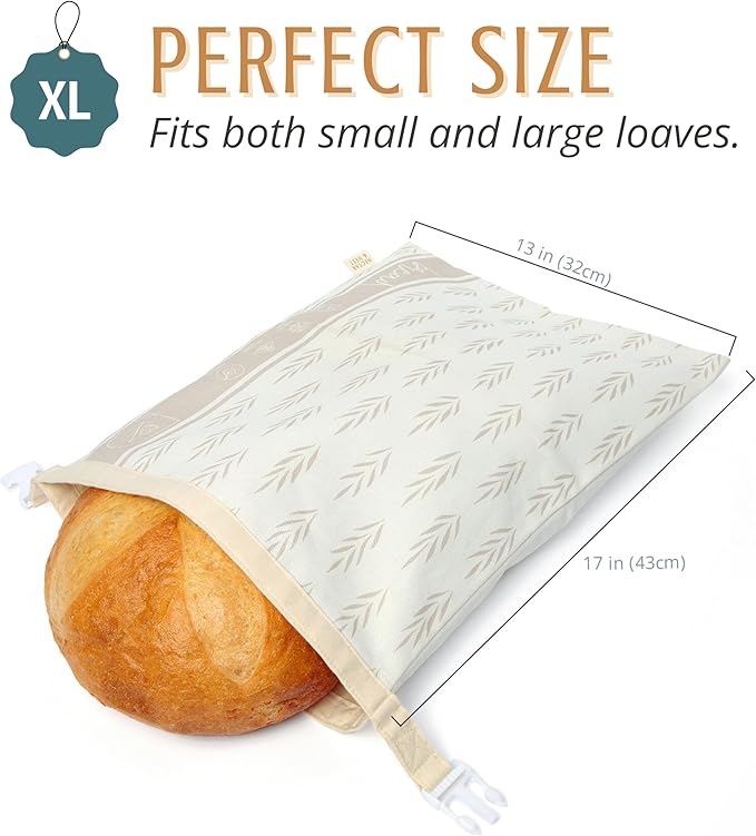 Nectar & Nest Reusable Beeswax Bread Bags for Homemade Bread & Sourdough – XL Eco-Friendly, Natural, Food-Safe Storage Bag to Keep Loaves Fresh Longer – Sustainable, Zero Waste