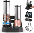 Electric Salt and Pepper Grinder Set with Charging Base: Rechargeable Automatic Salt and Pepper Grinder Set with External Adjustable Coarseness, Stainless Steel Electric Salt and Pepper Shakers,Sliver