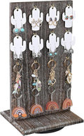Ikee Design Wooden Rotating Two-Sided Jewelry Display Stand, Rotating Organizer with 32 Hooks for Store, Keychain Earring Display with Hooks, Coffee color, 9 W x 7.5 D x 16.5 H in