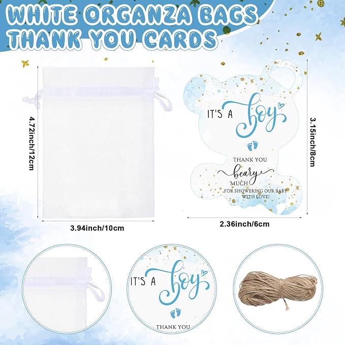 Pickmesh 25 Sets Baby Shower Favor for Guests Include Bear Boy Acrylic Clear Shot Glasses Thank You Cards Organza Bags Babies Shower Gifts for Gender Reveal Party Supplies
