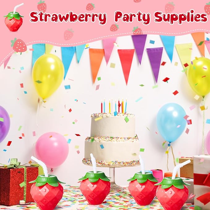 Havawish 12 Pcs 17oz Strawberry Shaped Cups with Lids and Straws, Reusable Spill Resistant Plastic Cute Drinking Cups Strawberry Water Bottles for Birthday Party Summer Gathering Girl Women Daily Use
