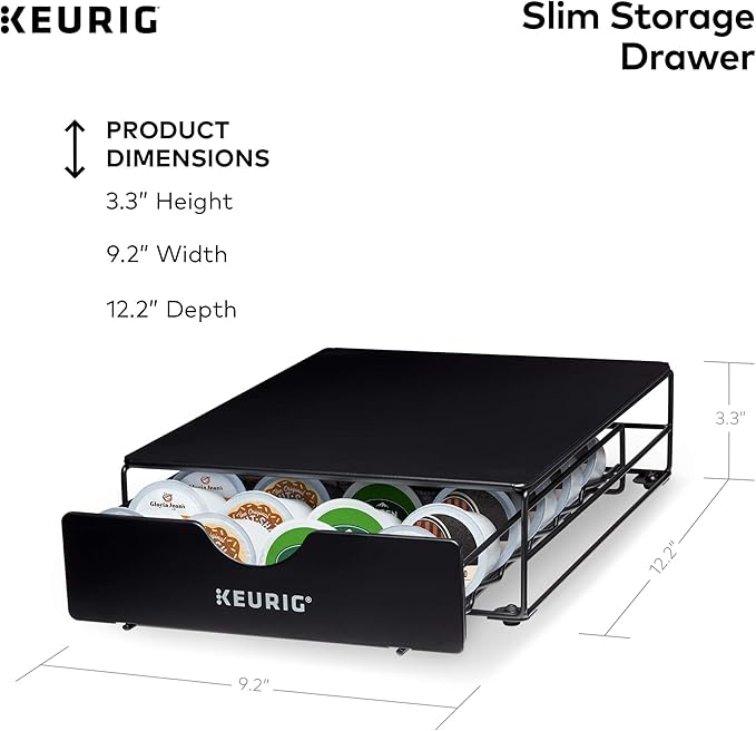 Keurig K-Classic Coffee Maker K-Cup Pod & Slim Non-Rolling Storage Drawer, Coffee Pod Storage, Holds up to 24 K-Cup Pods, Black, Storage Drawer - 24ct, 9.2 x 3.3 x 12.2 inches