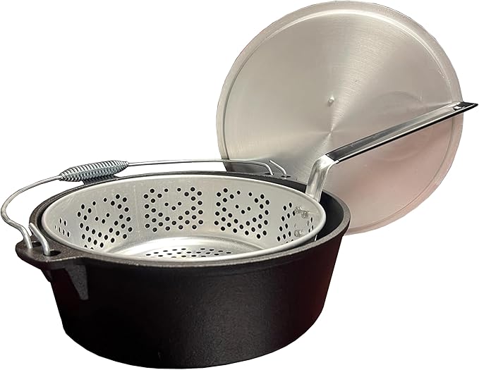 King Kooker CIFFB 6-Quart Cast-Iron Dutch Oven with Aluminum Lid and Basket