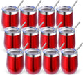 Volhoply 12oz Stainless Steel Wine Tumbler with Lid Bulk 12 Pack,Double Wall Vacuum Stemless Wine Glasses,Reusable Metal Travel Coffe Mug with Straw,Insulated Cup Gifts for Women,Christmas（Red,12 Set）
