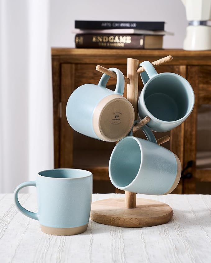 famiware Coffee Mugs Set of 8, Milkyway 13 oz Mug Set, Ceramic Cup Set with Handle for Coffee, Tea, Cocoa, Milk, Light Blue