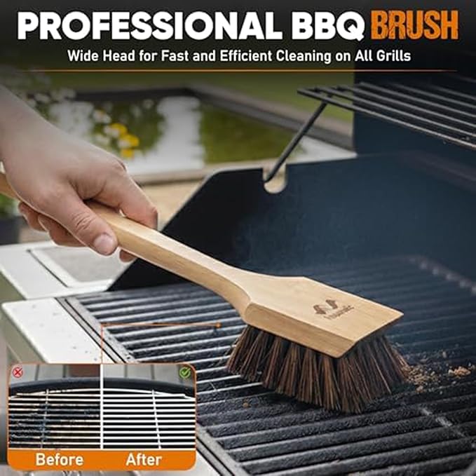 All-Natural Wooden Grill Brush and Grill Cleaner | Works as Scraper Tool for Tough Grill Residue | Bristle-Free Grill Brush for Outdoor Grill | Safe Grill Rescue Brush and BBQ Cleaner