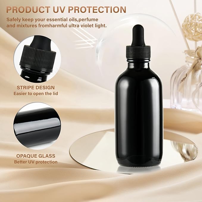 NOOEEISS 4 Pcs 4oz Black Glass Eye Dropper Bottle, Tincture Bottles With Leak-Proof Design, Stronger Suction for All Kinds of Mixed Liquids