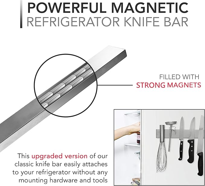 Modern Innovations 14 Inch Magnetic Knife Holder for Refrigerator, Magnetic Knife Holders for Fridge or Kitchen Wall No Drilling, Magnet Strips for Knives & Metal Utensils, Tool Rack, Stainless Steel