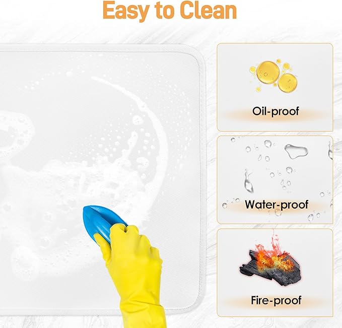 Heat Resistant Mat for Air Fryer, 21 x 24in Heat Resistant Mat for Countertop, Fireproof Silicone Countertop Protector Appliance Slider Hot pod for Air Fryer, Coffee Maker, Toaster, Oven (White)