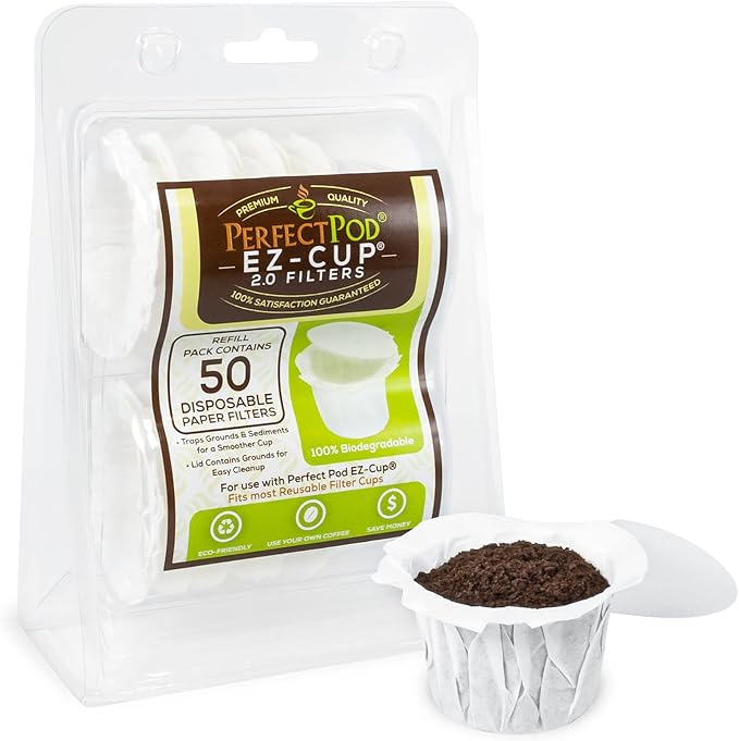 Perfect Pod EZ-Cup Disposable Paper Filters with Patented Lid Design for Reusable Coffee Pods 8-Pack (400 Filters)