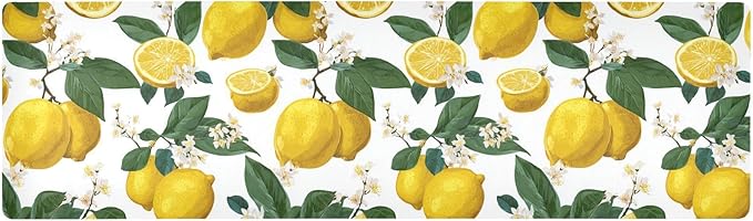 2 in 1 Table Runner Trivet for Hot Pots and Pans Heat Resistant Non Slip Waterproof 39 x 12 Inch Decorative Table Protector for Kitchen Countertop Lemon Branch Flower