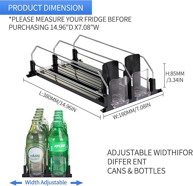 Upgraded Drink Organizer for Fridge，Soda Can Dispenser for Refrigerator，Automatic Self-Pushing Drink Pusher，Space-Saving Fridge Storage，Holds up to 10-15 Cans, 2 Row