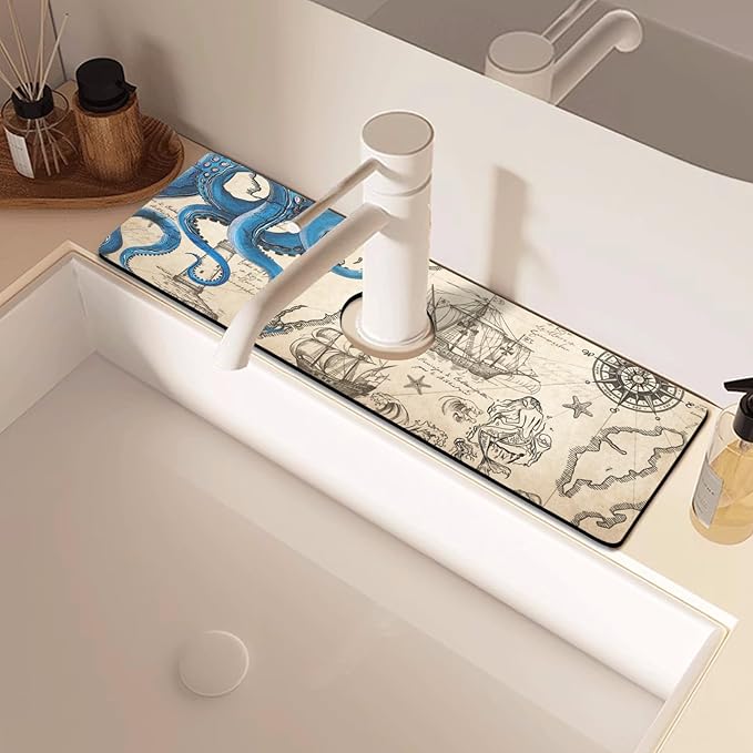 Sink Faucet Absorbing Mat, 2 Pack Drying Mat Around Faucet Sink Splash Guard Behind Faucet Sinkmat For Kitchen Bathroom Island Rv 15 * 5.5 Inch (38 * 14 cm)